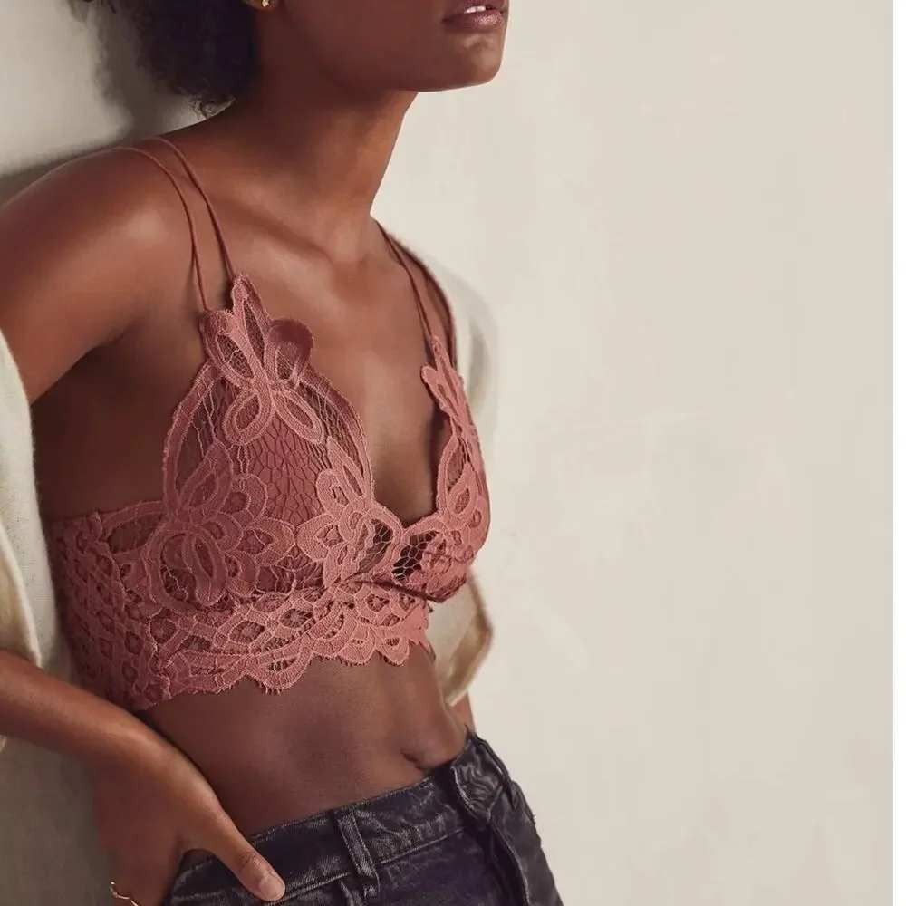 Free‎ People FP One Adella Lace Bralette XS Rose Pink Boho Smocked Back